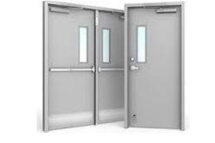 Fire-rated hollow metal door with panic hardware